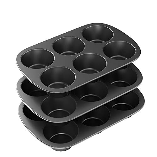 Muffinform, Antihaftbeschichtung, Karbonstahl, Cupcake-Form, leicht zu reinigen und perfekt für Muffins oder Cupcakes, 6 Tassen Jumbo, 3er-Set von Tiawudi