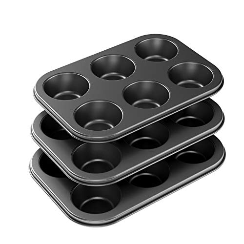Tiawudi 3er-Pack Antihaft-Muffinform aus Karbonstahl, Cupcake-Pfanne, leicht zu reinigen und perfekt für die Herstellung von Muffins oder Cupcakes, 6 Tassen Standard von Tiawudi