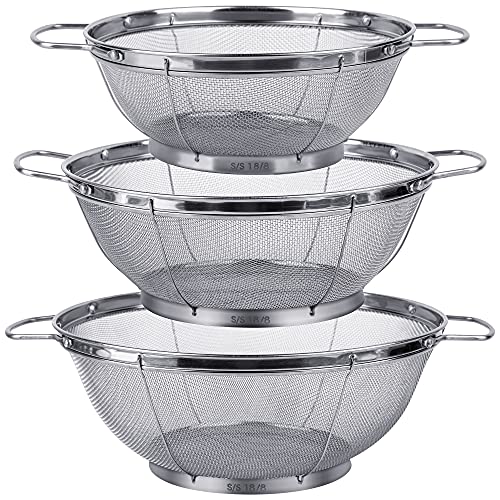 Tiawudi Küchensieb aus Edelstahl (5 Viertel, 4 Quart und 3 Quart), Netzkörbe mit Griffen und Ablageboden zum Abseihen, Abfluss, Spülen oder Dampfen, 3 Stück von Tiawudi