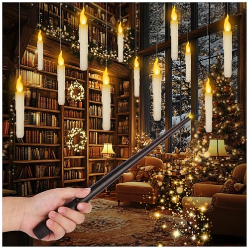 12 Stück Schwebende Kerze mit Zauberstab-Fernbedienung, Flammenlose Led Kerzen Batteriebetrieben, für Innen Außen Weihnachten Halloween Zuhause Partydeko (Warmweiß) von Tiazhan