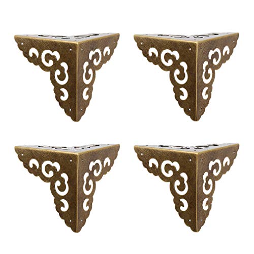 Tiazza 4pcs Eckenschutz aus reinem Messing im Vintage-Stil, mit Wolkenmuster antikes Hardware Schreibtischkante Holz, Schmuck, Geschenkbox Schrank DREI Seiten vollständiger Eckenschutz (Antik-Bronze) von Tiazza