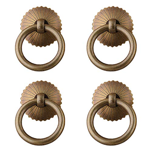 Tiazza 4 Stück chinesischer Stil Antik Messing Ring Ziehgriff Küche Schrank Schrank Schublade Möbel Hardware Retro Stil klein Pull Ring (Antik Bronze) von Tiazza