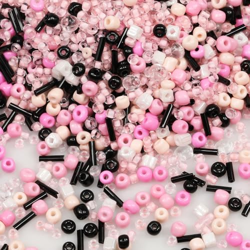 Tibaoffy Gemischtes Rosa Schwarz Perlen Größe 6/0 Kunsthandwerk Glas Seed Perlen 4 mm für die Schmuckherstellung (insgesamt ca. 100 g, insgesamt ca. 1200 Stück) von Tibaoffy