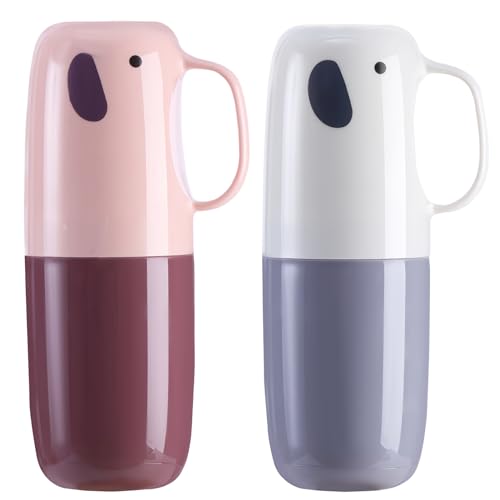 Reise Wasser Becher Set, 2 Stück Zahnbürsten Etui mit Griff Reise Zahnbürstenhalter für Zahnbürsten und Zahnpasta Kinder Reise Zahnputzbecher Tragbar für Wandern Geschäftsreisen Zuhause Schule (Rosa) von Tibapla