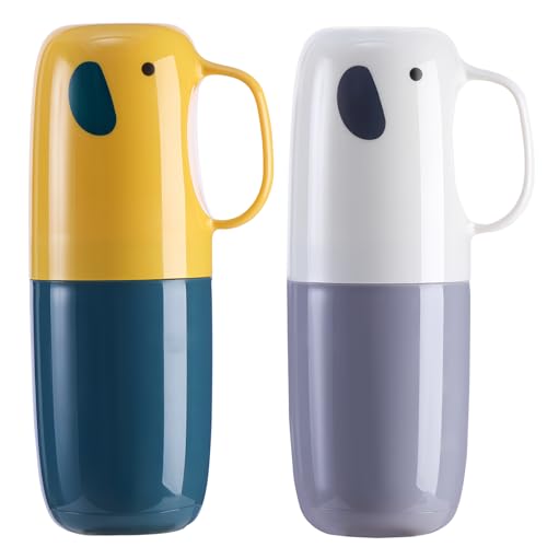 Reise Wasser Becher Set, 2 Stück Zahnbürsten Etui mit Griff Reise Zahnbürstenhalter für Zahnbürsten und Zahnpasta Kinder Reise Zahnputzbecher Tragbar für Wandern Geschäftsreisen Zuhause Schule (Gelb) von Tibapla
