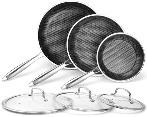 Tibbicc Antihaft-Bratpfannen-Set, 6-teilig, 20,3 cm, 25,4 cm und 30,5 cm, Hybrid-Bratpfannen-Pfanne mit Deckel aus gehärtetem Glas, satinierte Griffe, spülmaschinen- und ofenfest, kompatibel mit Tibbicc Antihaft-Bratpfannen-Set, 6-teilig, 20,3 cm, 25,4 cm und 30,5 cm, Hybrid-Bratpfannen-Pfanne mit Deckel aus gehärtetem Glas, satinierte Griffe, spülmaschinen- und ofenfest, kompatibel mit von Tibbicc