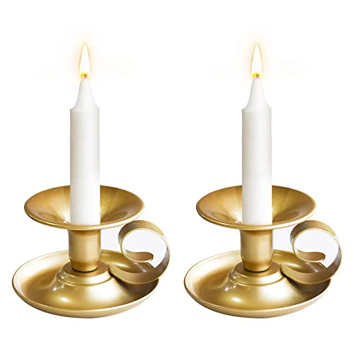 Tibeoyad 2 Stück Kerzenständer mit Griff Vintage Rund Basis Metall Kerzenständer (Gold) von Tibeoyad