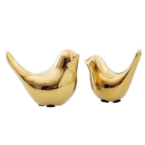 Tibeoyad 2 Stück Kleine Vögel Statuen, Keramik Vogel, Moderne Tier Vogel Skulpturen für Landschaft Garten Home Office Desktop Display Dekor (Gold) von Tibeoyad