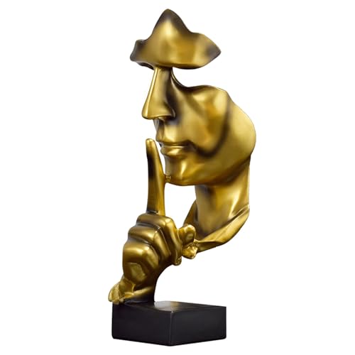 Tibeoyad Schweigen ist Gold Statue，Büro Regal Tischdekoration Abstrakte Kunst Statue Home Ornament Kreative Kunstharz Skulptur (Golden) von Tibeoyad