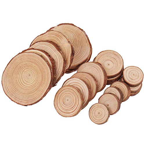 Natürliche Holzscheiben, 21 Stück 3-10 cm Unbehandeltes Holzkreise Rundes Rustikales Holz Scheiben mit Rinde, Basteln Baumscheiben für DIY Handwerk Weihnachten Ornamente Hochzeit Home Dekoration von Tiberham