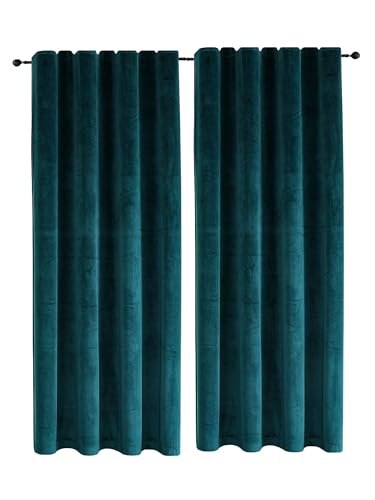 TiborTex Samt Vorhänge 2er Set Kräuselband Verdunkelung Petrol 140x145 cm Samt weich Blickdicht Gardine abdunkelnd Universalband Schlafzimmer Wohnzimmer von TiborTex