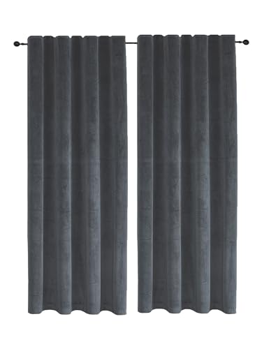 TiborTex Samt Vorhang 2er Set Kräuselband Anthrazit 140x175 cm Verdunkelungsvorhang Samt weich Gardine Blickdicht U-Band abdunkelnd von TiborTex