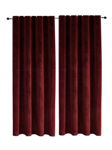 TiborTex Samt Vorhang 2er Set Kräuselband Bordeaux 140x175 cm Verdunkelungsvorhang Samt weich Gardine Blickdicht U-Band abdunkelnd von TiborTex
