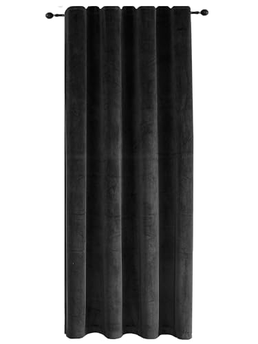 TiborTex Vorhang Kräuselband Verdunkelung Schwarz 140x145 cm Samt weich Blickdicht Gardine Schlafzimmer Wohnzimmer abdunkelnd Universalband von TiborTex