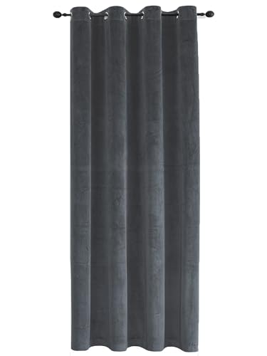 TiborTex Vorhang Ösen 140x175 cm Anthrazit Verdunkelung Samt weich Blickdicht Gardine abdunkelnd Thermogardine Wohnzimmer Schlafzimmer von TiborTex