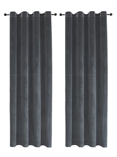 TiborTex Vorhang Ösen 2er Set Verdunkelung 300x245 cm Samt weich Blickdicht Gardine Schlafzimmer Wohnzimmer (Anthrazit) von TiborTex