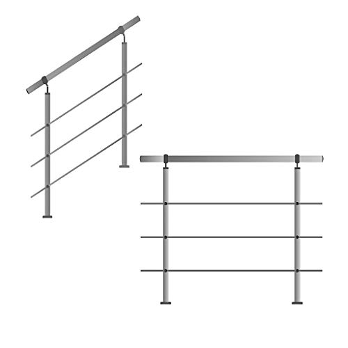 Edelstahl-Handlauf Geländer für Treppen Brüstung Balkon mit/ohne Querstreben (bis 4.0m inkl. 5 Pfosten 3 Querstangen) von Tibu-Holztreppen