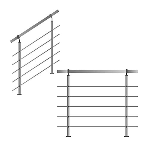 Edelstahl-Handlauf Geländer für Treppen Brüstung Balkon mit/ohne Querstreben (bis 3.0m inkl. 4 Pfosten 5 Querstangen) von Tibu-Holztreppen