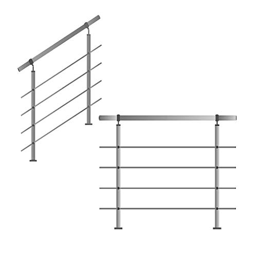 Edelstahl-Handlauf Geländer für Treppen Brüstung Balkon mit/ohne Querstreben (bis 5.0m inkl. 6 Pfosten 4 Querstangen) von Tibu-Holztreppen