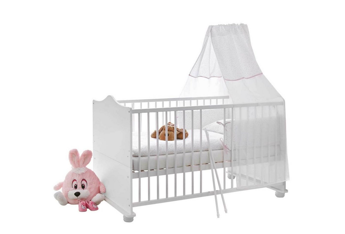 Ticaa Babybett Babybett Prinzessin Weiß, Umbaubar zu einem Juniorbett, 2 Schlupfsprossen lassen sich von Ticaa