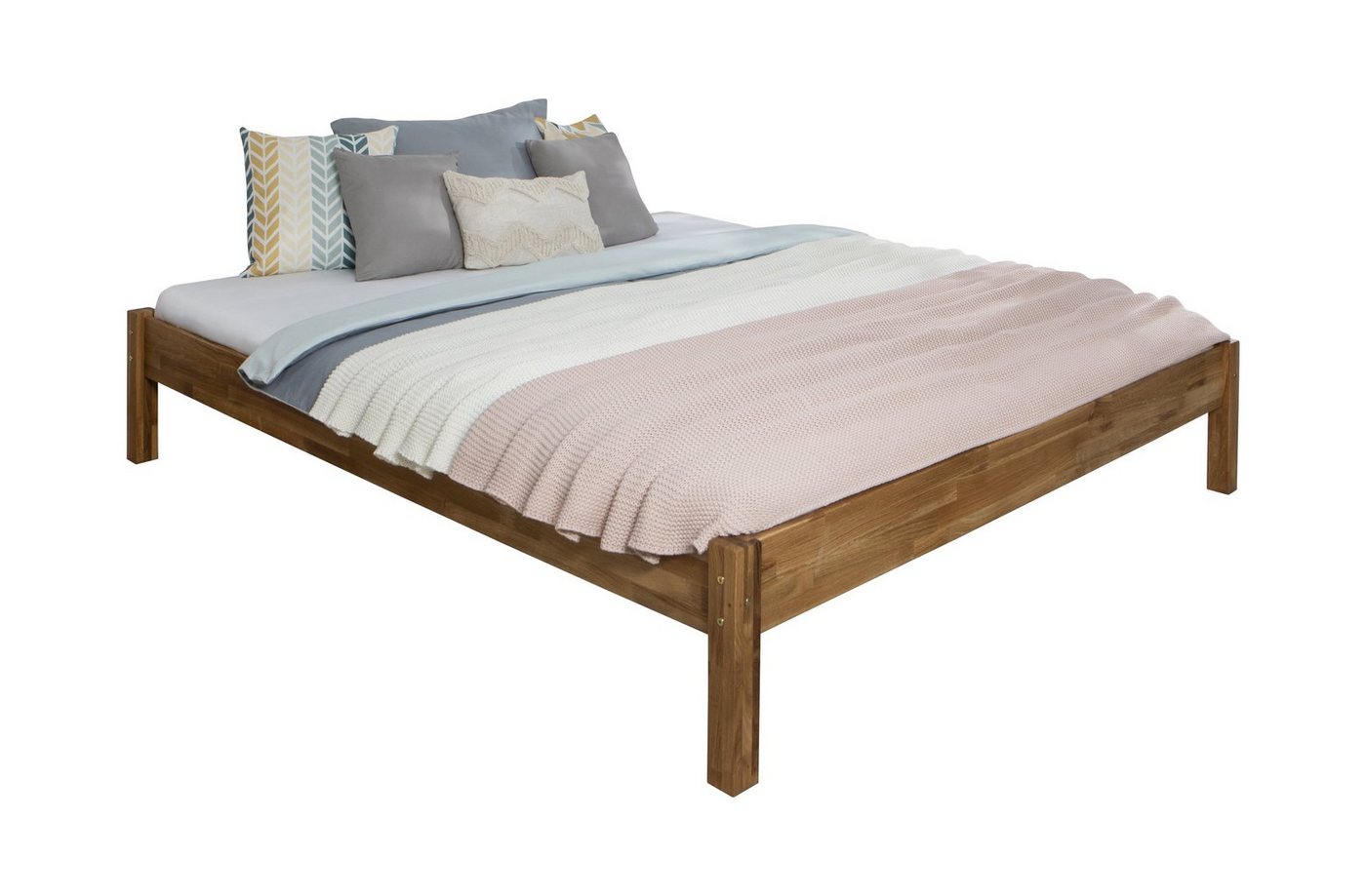 Ticaa Bettgestell Einzel- und Doppelbett "Dora" Eiche massiv geölt von Ticaa