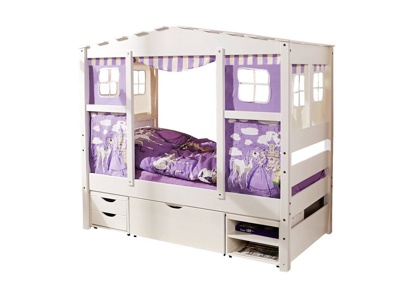 Ticaa Hausbett Hausbett Mini mit Bettkasten Horse Lila" Kiefer (Set, Bett mit Vorhang im Prinzessinnen-Design), Inklusive Rollrost und Matratze" von Ticaa