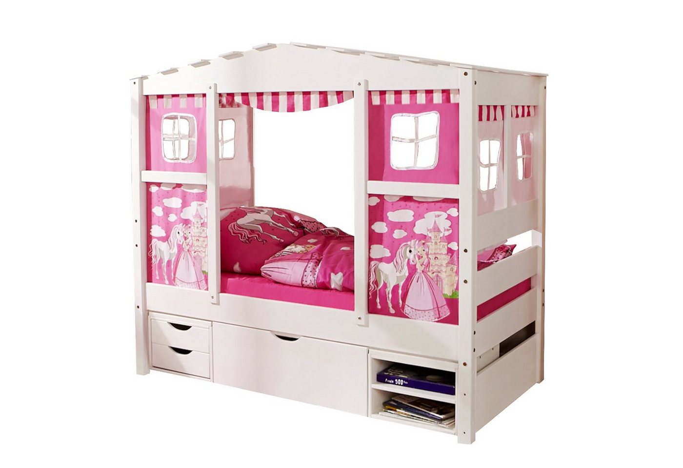 Ticaa Hausbett Hausbett Mini mit Bettkasten Horse Pink" Kiefer (Set, Inklusive Vorhangstoff), Mit oder ohne Bettschubkasten erhältlich" von Ticaa