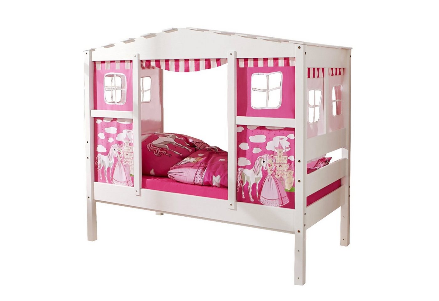 Ticaa Hausbett Hausbett Mini mit Bettkasten Horse Pink" Kiefer (Set, Inklusive Vorhangstoff), Mit oder ohne Bettschubkasten erhältlich" von Ticaa