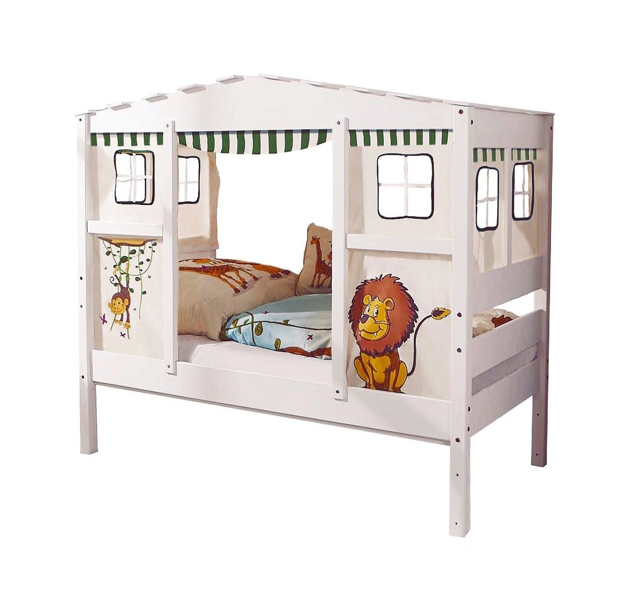 Ticaa Hausbett Hausbett Mini mit Bettkasten Safari" Kiefer Weiß (Set, Bett mit Vorhangstoff), Hausbett optional erweiterbar" von Ticaa