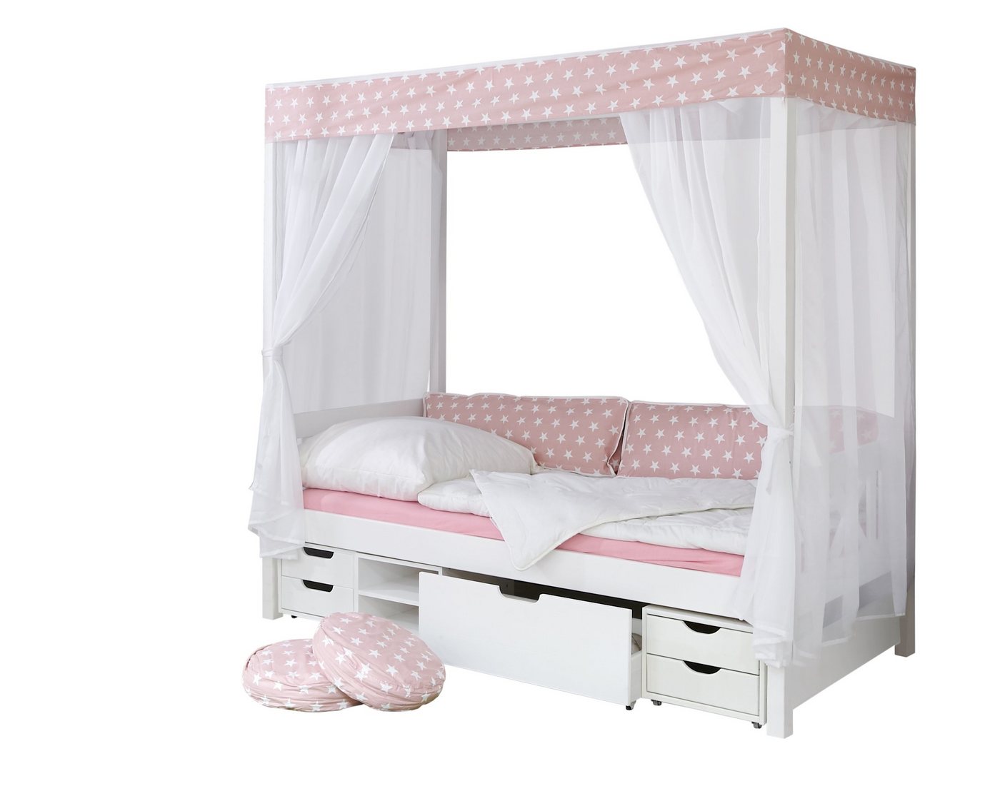 Ticaa Himmelbett Himmelbett Rosa" 310 Kiefer Weiß (Rosa/Weiß (Set, Himmelbett mit Tüll-Stoff), Betthimmel mit Tüll-Set" von Ticaa