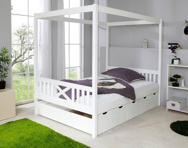 Ticaa Himmelbett Lino, Himmelbett, inkl. Schubkasten und Rollrost von Ticaa