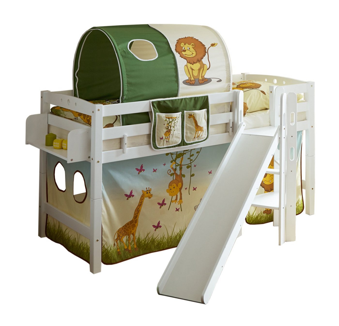 Ticaa Hochbett Hochbett mit Rutsche Podestbett "Tino" Buche Weiß von Ticaa