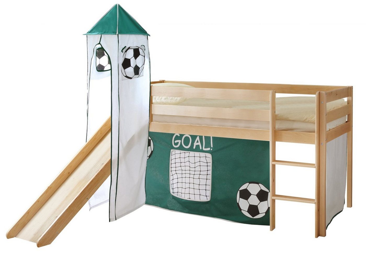 Ticaa Hochbett Rutschbett mit Turm Kasper" Kiefer Natur GOAL" von Ticaa