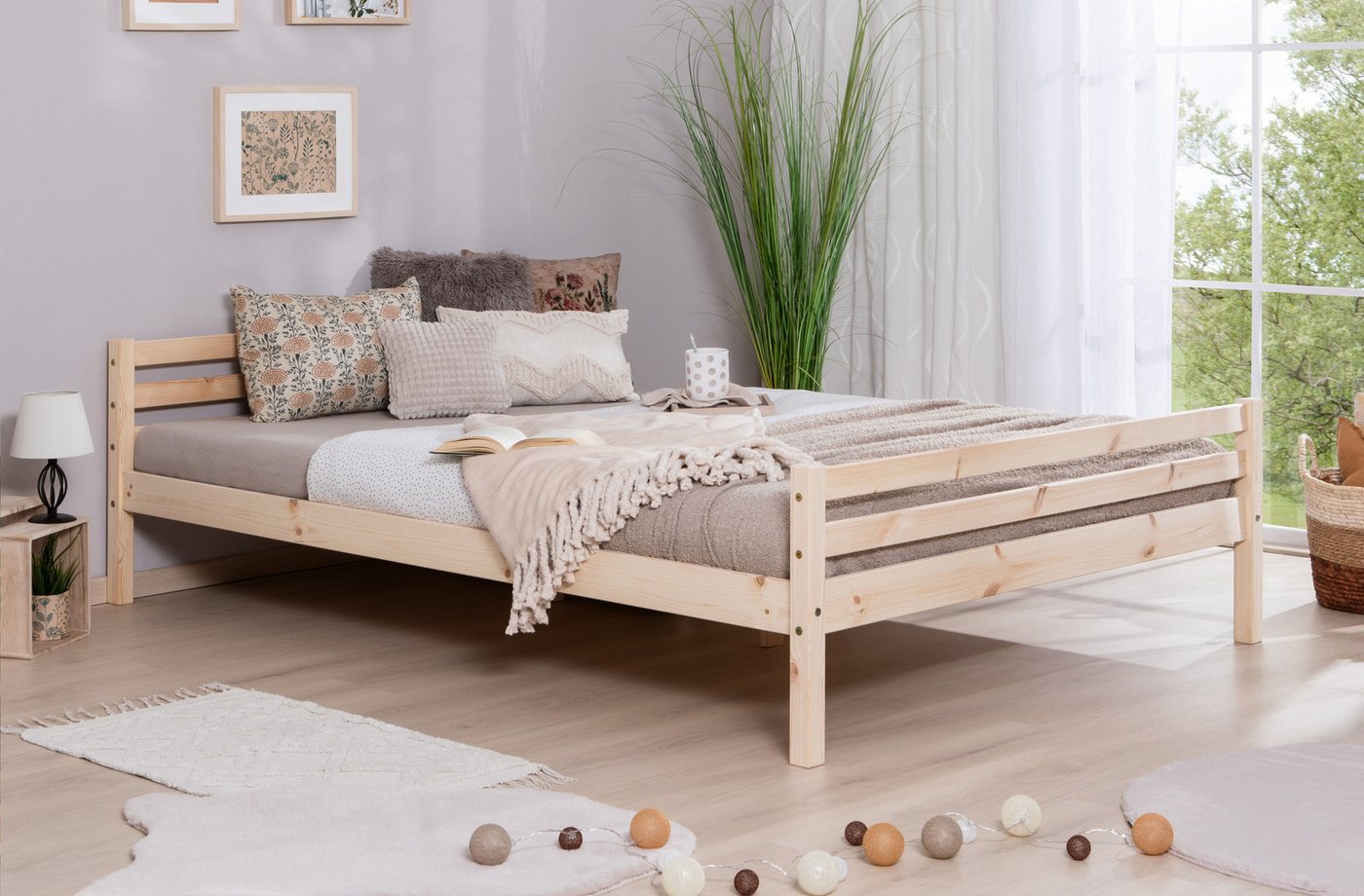 Ticaa Jugendbett, Futonbett in diversen Breiten, Kiefer, mit Rollrost von Ticaa