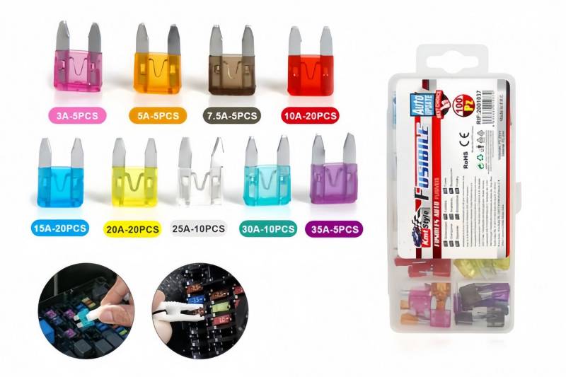 Ticca Kfz-Sicherungshalter KFZ-Sicherungen 100tlg 11mm, 3A - 35A für Autos, Kfz-Sicherungssortiment mini inkl. Plastikbox von Ticca