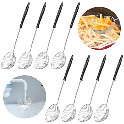 8 Set Küchensieb Set Edelstahl mit Griffen Feinmaschig Schöpflöffel Schaumlöffel Abseihlöffel Kescher für Fondue Sieb Siebkelle Sieblöffel für Garen von Gemüse Pilzen Fleisch Fisch (Schwarzer Griff) von Ticeed