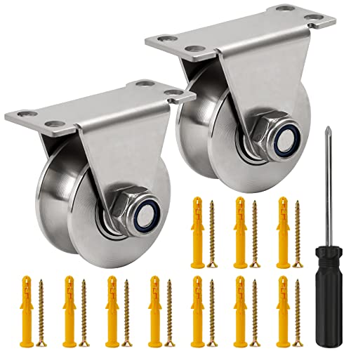 Ticeed 2 Set U-Rollen Seilrollen Set mit Kugellager Stahlseile für Schiebetore Seile U-Nut 48mm Umlenkrolle Hebekran Edelstahl Flaschenzug Tragkraft 200 kg für Lager Rolltor Innen- und Außenbereich von Ticeed