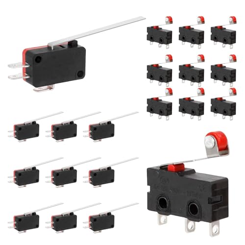 Ticeed 20 Stück Mikroschalter Endschalter Lange Scharnier Hebel Mikroschalter SPDT 3-polig Endschalter Momentary Scharnier Rollenhebel Mini Micro Endschalter für Arduino-Projekte Elektronisch Geräten von Ticeed