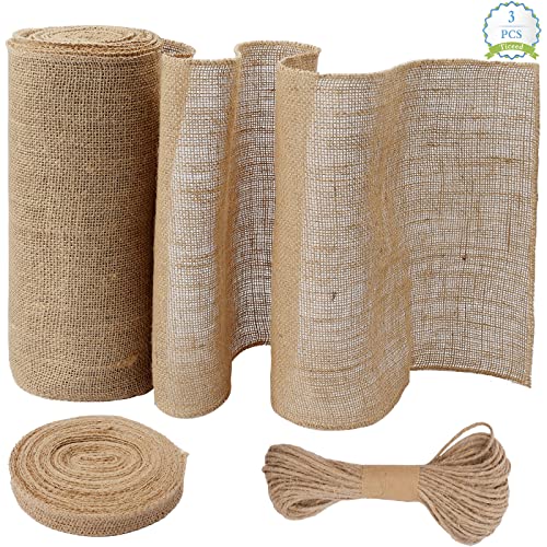Ticeed 3PCS Tischläufer Rolle aus 100% Natur Leinen-Jutestoff (10mx30cm) Rustikaler Jute Tischläufer Juteband Juteläufer Tischband für Tisch- und Hochzeitsdeko Bauernhaus Tischdeko von Ticeed