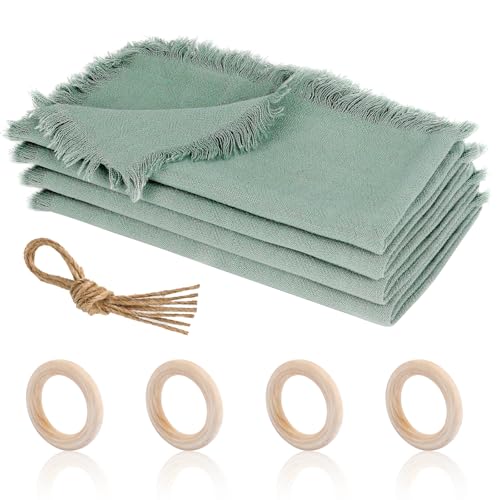 Ticeed 4 Stück Natürliche Leinen Tischservietten Set 45x45cm Rustikale Tuch mit Serviettenring Wiederverwendbar für Hochzeitsfeier und Party Geburtstage Tischdekoration von Ticeed