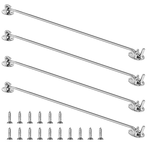 Ticeed 4 Stück Sturmhaken Windhaken Edelstahl Kabinenhaken Solider Lang 16 Zoll Fensterhaken Öse Riegel Tor riegel Helter Locking Türschloss Fenster Fang mit Schrauben für Tor Fenster Hangartor 40cm von Ticeed