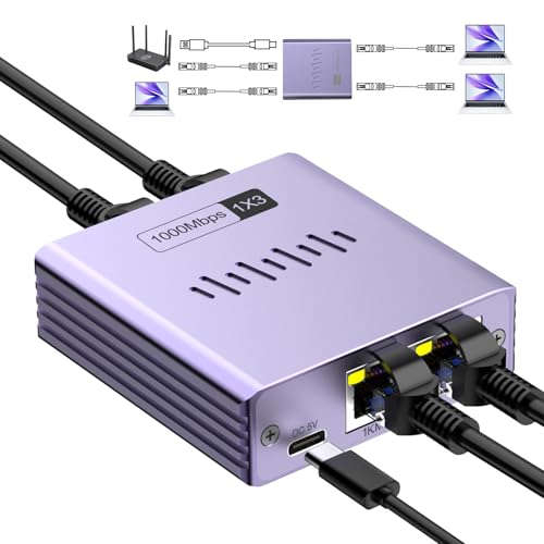 Ethernet-Splitter 1 bis 3 1000Mbps Hochgeschwindigkeits-Gigabit-Ethernet-Switch Internet-Splitter Lan-Splitter Netzwerk-Switch mit USB-C-Stromkabel für Computer, Hubs, Switch, Router, Digital-TV, etc Ethernet-Splitter 1 bis 3 1000Mbps Hochgeschwindigkeits-Gigabit-Ethernet-Switch Internet-Splitter Lan-Splitter Netzwerk-Switch mit USB-C-Stromkabel für Computer, Hubs, Switch, Router, Digital-TV, etc von Ticenpe