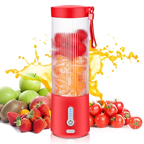 Ticfly Tragbarer Mixer Persönlicher Mixer - USB Wiederaufladbarer 4000mAh 450ml mixer smoothie maker, Mini mixer mit 6 Klingen für Zuhause, Handmixer Sport Fitnessstudio und Outdoor（rot） von Ticfly