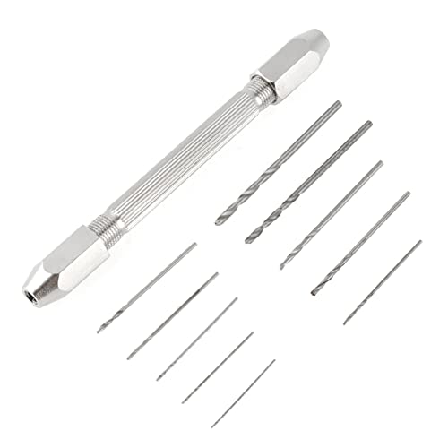 Sechseckiger Doppelseitiger Stiftschraubstock, Bohrerklemme, Doppelseitiges Stiftschraubstockfutter mit 10-teiligem Mikro-Spiralbohrer-Set für Schmuckuhr-Reparaturwerkzeug von TICFOX