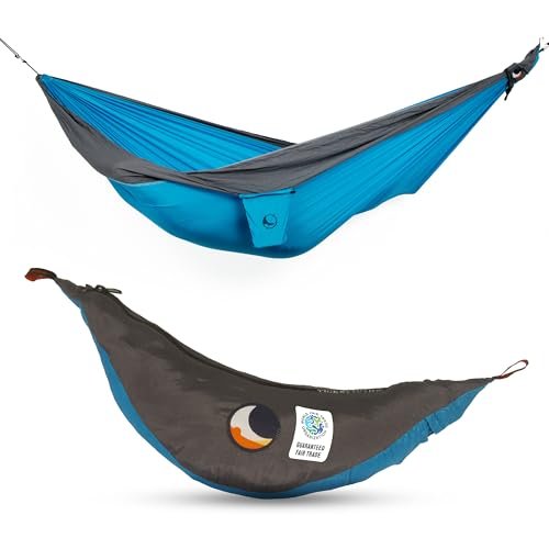 Fallschirmhängematte King Size - Original seit 1996 | Aqua/DUNKELGRAU | Groß und Komfortabel | 320 x 230 cm, nur 700 g | Schneller Aufbau < 1min | Camping, Hängematte von Ticket to the Moon