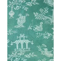 Stoffmuster 10cm X - Antiker Grüner Chinoiserie Inlett Stoff 1920S European Damask Cotton Timeworn Rec-Da-Verde-002 von TickingDepot