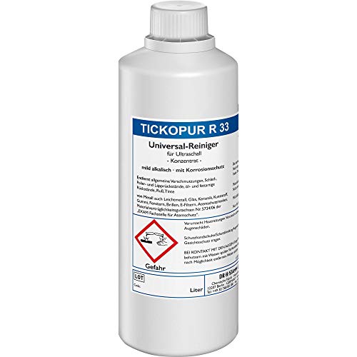 Tickopur R 33 (1 liter), Ultraschallflüssigkeit für Vergaser und vieles mehr! | Reinigungskonzentrat mit Dosierung von 5 Prozent, Ultraschall Reinigungsmittel für Aluminium von Tickopur