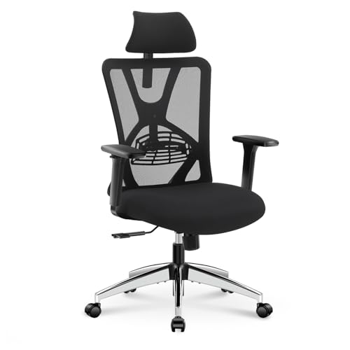 Ticova Bürostuhl Ergonomisch Schreibtischstuhl, Hoher Rücken Ergonomischer Stuhl mit Verstellbarer Lendenwirbelstütze, Kopfstütze & 3D Armlehne von Ticova
