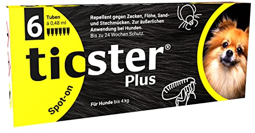 TICSTER Plus Spot-on für Hunde bis 4 kg, Floh und Zeckenmittel (Lösung zum Auftropfen, auch gegen Sand- und Stechmücken, Zeckenschutz bis zu 4 Wochen, Insektenschutz für Hunde, Inhalt: 6x 0,48ml) von TICSTER