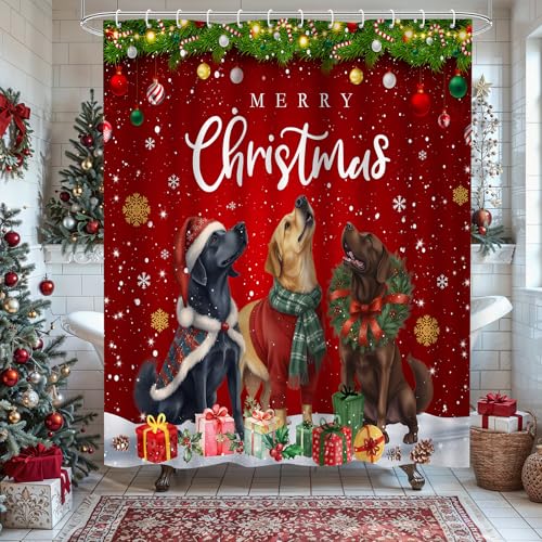 Ticuenicoa Duschvorhang, 183 x 183 cm, Weihnachtsfeiertags-Design mit festlichen Hunden, Schneeflocken und Aufschrift "Merry Christmas" Ticuenicoa Duschvorhang, 183 x 183 cm, Weihnachtsfeiertags-Design mit festlichen Hunden, Schneeflocken und Aufschrift "Merry Christmas" von Ticuenicoa